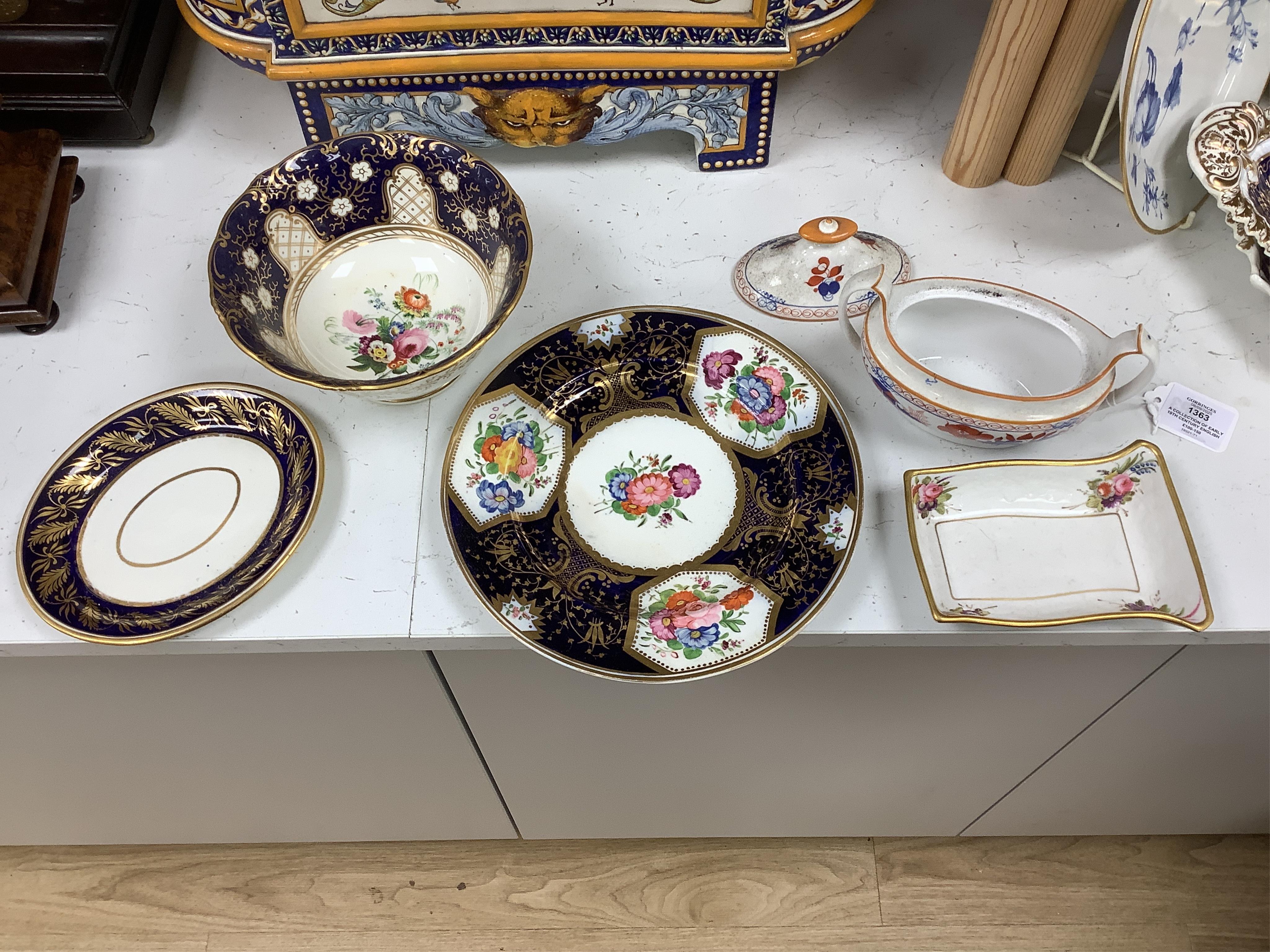 A collection of early 19th century English porcelain tea, dessert and dinner wares including Derby dessert plates, Bloor Derby, Barr Flight & Barr plate, Spode, Coalport etc.
